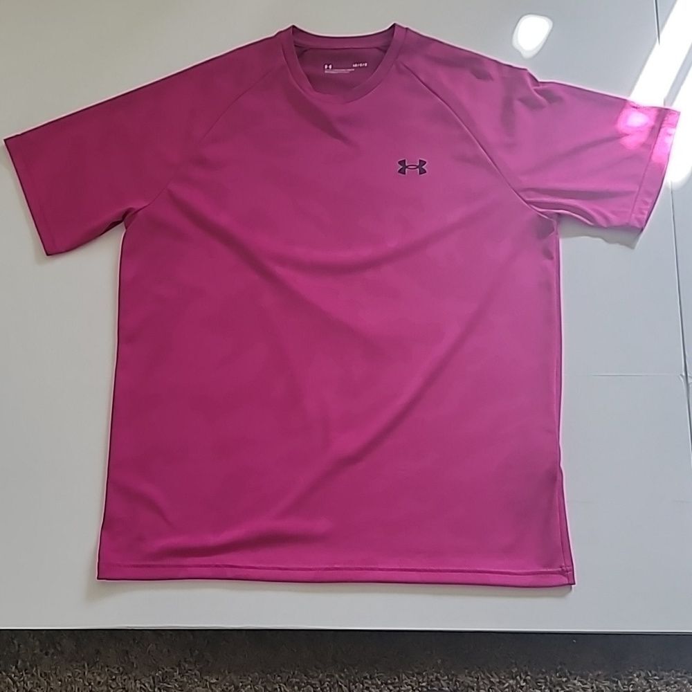 Under Armour polyester short sleeve t shirt.  Dark Pink Neon color